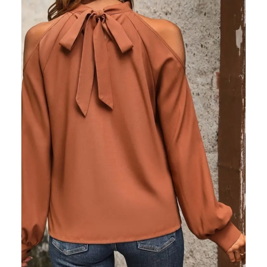 bluzka camel-bluzka damska brazowa-bluzka odkryte ramiona-bluzka elegancka damska-bluzka brazowa damska
